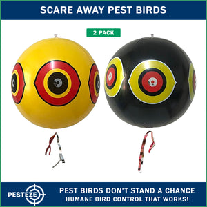 PESTEZE® USA Large 15 Yellow & Black Bird Predator-Eye Balloon Repellents [2 Pack Multi-Color] Deters Unwanted Pest Birds like Ducks Pigeons, Gulls, Geese & Critters from Pools & Yards Without Harming them to Protect Property
