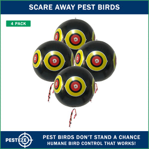 PESTEZE® USA Large 15" Black Bird Predator-Eye Balloon Decoy [4 Pack Black Color]  Deters Unwanted Pest Birds like Pigeons, Gulls, Geese & Critters from Pools & Yards Without Harming Them To Protect Property