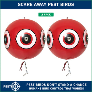 PESTEZE® USA Large 15" Red Bird Predator-Eye Balloon Deterrent [2 Pack Red Color] Predators Unwanted Pest Birds like Pigeons, Gulls, Geese & Critters from Pools & Yards without Harming them to Protect