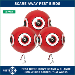 PESTEZE® USA Large 15" Red Bird Predator-Eye Balloon Deterrent [3 Pack Red Color] Predators Unwanted Pest Birds like Pigeons, Gulls, Geese & Critters from Pools & Yards without Harming them to Protect Property