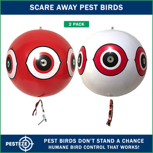 PESTEZE® USA Large 15" Red & White Bird Predator-Eye Balloon Repellents [2 Pack Multi-Color] Deters Unwanted Pest Birds like Ducks Pigeons, Gulls, Geese & Critters from Pools & Yards Without Harming them to Protect Property