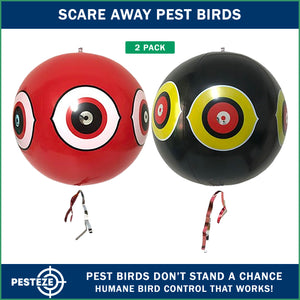 PESTEZE® USA Large 15" Red & Black Bird Predator-Eye Balloon Repellents [2 Pack Multi-Color] Deters Unwanted Pest Birds like Ducks Pigeons, Gulls, Geese & Critters from Pools & Yards Without Harming them to Protect Property