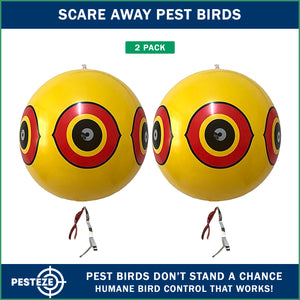 PESTEZE® USA Large 15" Yellow Bird Predator-Eye Balloon Decoy [2 Pack Yellow Color] Deters Unwanted Pest Birds like Pigeons, Gulls, Geese & Critters from Pools & Yards Without Harming Them To Protect
