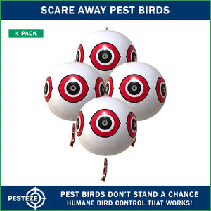 PESTEZE® USA Large 15" White Bird Predator-Eye Balloon Decoy [4 Pack White Color] Deters Unwanted Pest Birds like Pigeons, Gulls, Geese & Critters from Pools & Yards Without Harming Them To Protect Property
