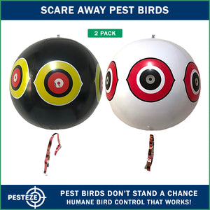 PESTEZE® USA Large 15" Black & White Bird Predator-Eye Balloon Repellents [2 Pack Multi-Color] Deters Unwanted Pest Birds like Ducks Pigeons, Gulls, Geese & Critters from Pools & Yards Without Harming them to Protect Property