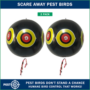 PESTEZE® USA Large 15" Black Bird Predator-Eye Balloon Decoy [2 Pack Black Color]  Deters Unwanted Pest Birds like Pigeons, Gulls, Geese & Critters from Pools & Yards Without Harming Them To Protect Property