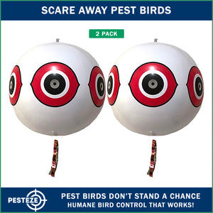 PESTEZE® USA Large 15" White Bird Predator-Eye Balloon Decoy [2 Pack White Color] Deters Unwanted Pest Birds like Pigeons, Gulls, Geese & Critters from Pools & Yards Without Harming Them To Protect Property