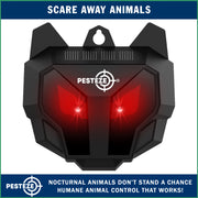 PESTEZE® USA 2 Pack Solar Nocturnal Animal Repeller– Flickering Red Light Deters Deer, Coyote, Fox, Skunk, Raccoon, Rabbit & Birds; Reusable Predator-Eye Deterrent for Yards, Gardens & Livestock Safety