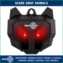 2 Pack PESTEZE® Reusable Solar Nocturnal Animal Repeller. Flickering Red Light Deters Unwanted Animals like Skunk, Deer, Coyote, Fox, Wolf, Rabbit, Raccoon & Birds to Protect Property & Livestock
