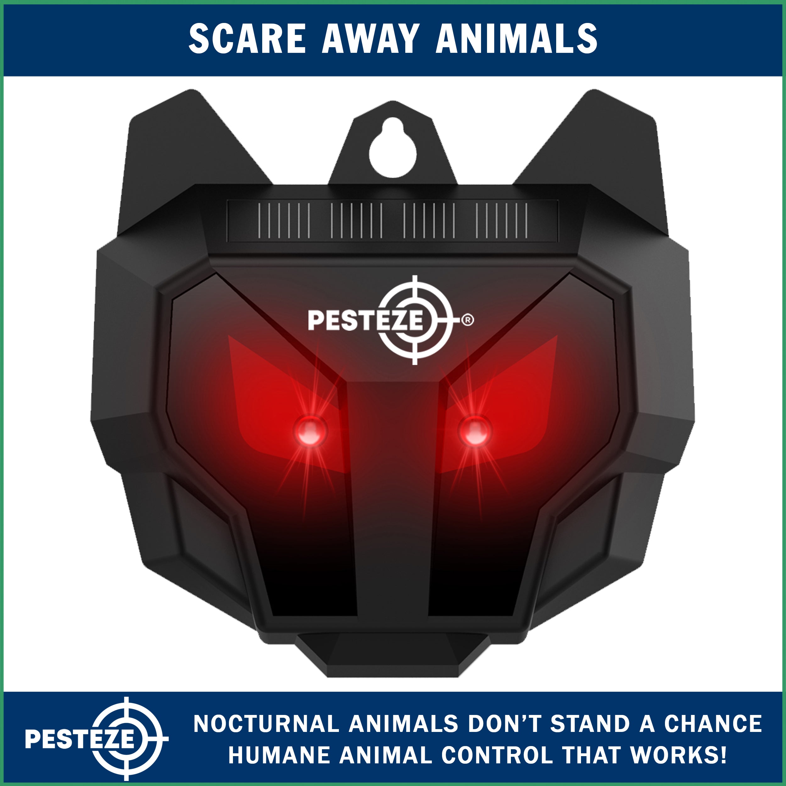 2 Pack PESTEZE® Reusable Solar Nocturnal Animal Repeller. Flickering Red Light Deters Unwanted Animals like Skunk, Deer, Coyote, Fox, Wolf, Rabbit, Raccoon & Birds to Protect Property & Livestock