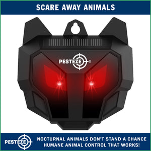 2 Pack PESTEZE® Reusable Solar Nocturnal Animal Repeller. Flickering Red Light Deters Unwanted Animals like Skunk, Deer, Coyote, Fox, Wolf, Rabbit, Raccoon & Birds to Protect Property & Livestock