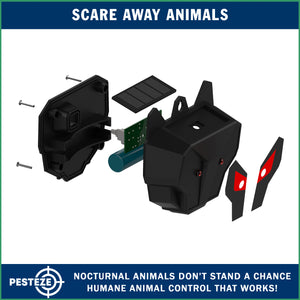 2 Pack PESTEZE® Reusable Solar Nocturnal Animal Repeller. Flickering Red Light Deters Unwanted Animals like Skunk, Deer, Coyote, Fox, Wolf, Rabbit, Raccoon & Birds to Protect Property & Livestock