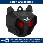 PESTEZE® USA 2 Pack Solar Nocturnal Animal Repeller– Flickering Red Light Deters Deer, Coyote, Fox, Skunk, Raccoon, Rabbit & Birds; Reusable Predator-Eye Deterrent for Yards, Gardens & Livestock Safety