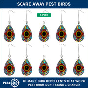 PESTEZE® USA Bird Deterrent Reflective Predator Eye Water Droplet Repellent Hanging with Swivel & Hanger [10 Pack, 3.25 x 5. inch] Shiny Wind Device Keep Birds Away Outdoor Porch Gardens Patios