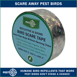PESTEZE® Holographic Dual Sided Reflective & Sound Bird Scare Tape [1 Inch x 295 ft] Use in Yards & Farms to Protect Vegetables, Fruits, Crops & Buildings from Pest Birds & Critters without Harming them