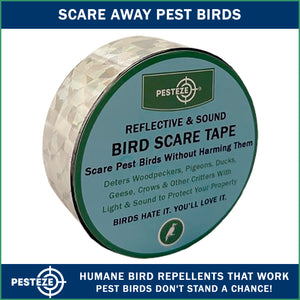 PESTEZE® Dual Sided Holographic Reflective & Sound Bird Scare Tape [2 Inch x 360 ft] Use in Yards & Farms to Protect Vegetables, Fruits, Crops & Buildings from Pest Birds & Critters without Harming them