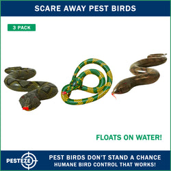 PESTEZE® USA 39 Inch Realistic Inflatable Snakes [3 Pack Multi-Color - 1 Grey-Green + 1 Brown + 1 Yellow-Green] Scares Pest Birds Like Ducks Woodpeckers, Sparrows, Pigeons, Crows, Gulls & Critters from Pools & Yard Without Harming them to Protect Property