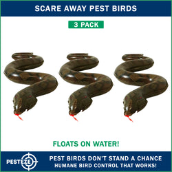 PESTEZE® Brown 39 Inch Realistic Inflatable Snakes [3 Pack] Repels Pest Birds like Woodpeckers, Sparrows, Pigeons, Crows, Gulls & Critters from Pools & Yards without Harming them to Protect Property