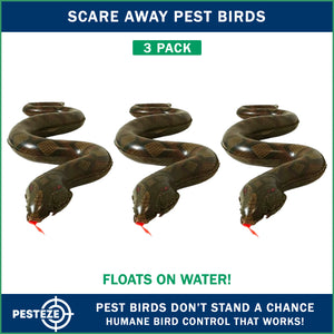 PESTEZE® Brown 39 Inch Realistic Inflatable Snakes [3 Pack] Repels Pest Birds like Woodpeckers, Sparrows, Pigeons, Crows, Gulls & Critters from Pools & Yards without Harming them to Protect Property