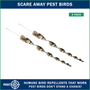 PESTEZE® USA Bird Scare Reflective Rods Bird Deterrent [2 Pack Silver] Outdoor Scare Device for Birds Pigeons Crows Woodpeckers Sparrows Reflective Spinners Bird Repellent for Patio Garden Roof Balcony