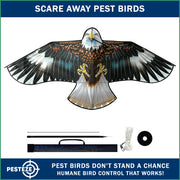 PESTEZE® USA Flying Hawk Bird Deterrent Kite, 13 ft Pole– Realistic 54x30 Inch Hawk Decoy Scare Device for Gardens, Yards, Boats & Farms– Repels Pest Birds like Crows, Pigeons, Seagulls, Geese Humanely