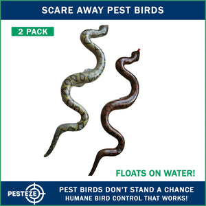 PESTEZE® Brown & Green 39 Inch Realistic Inflatable Snakes [2 Pack] Scares Pest Birds  like Woodpeckers, Sparrows, Pigeons, Crows, Gulls & Critters from Pools & Yards without Harming them to Protect Property