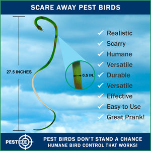 PESTEZE® Variety 27 Inch Realistic Rubber Snakes [5 Pack] Scares Pest Bids like Woodpeckers, Sparrows, Pigeons, Crows, Gulls & Critters without Harming them to Protect Property