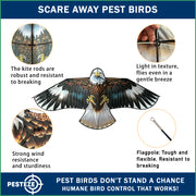PESTEZE® USA Flying Hawk Bird Deterrent Kite, 13 ft Pole– Realistic 54x30 Inch Hawk Decoy Scare Device for Gardens, Yards, Boats & Farms– Repels Pest Birds like Crows, Pigeons, Seagulls, Geese Humanely