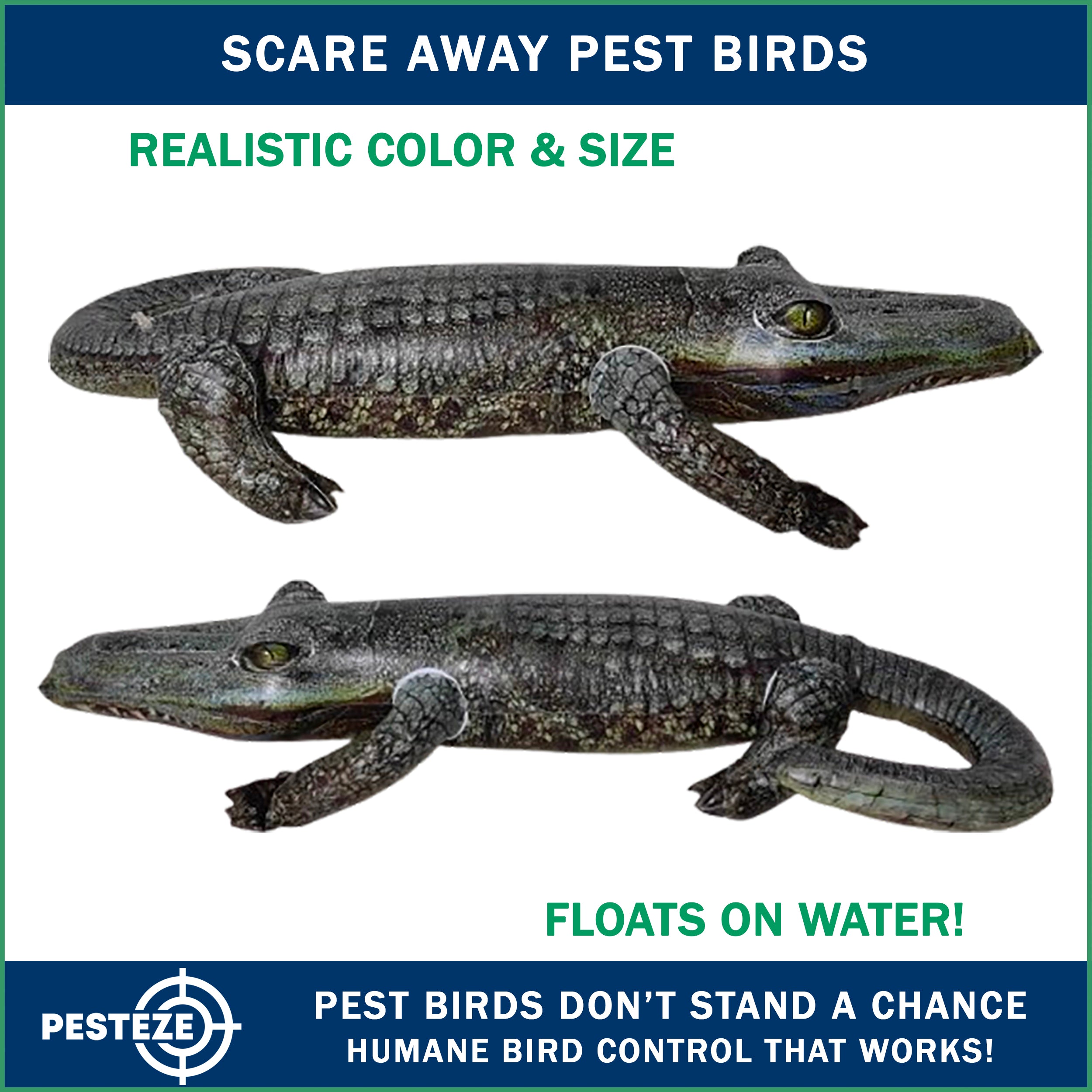 PESTEZE® 49 Inch Realistic Inflatable Alligator [1 Pack] Scares Pest Birds like Woodpeckers, Sparrows, Pigeons, Crows, Gulls & Critters from Pools & Yards without Harming them to Protect Property