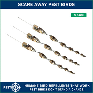 PESTEZE® USA Bird Scare Reflective Rods Bird Deterrent Outdoor Scare Device for Birds Pigeons Crows Woodpeckers Sparrows Reflective Spinners Bird Repellent for Patio Garden [3 Pack Silver Rods]