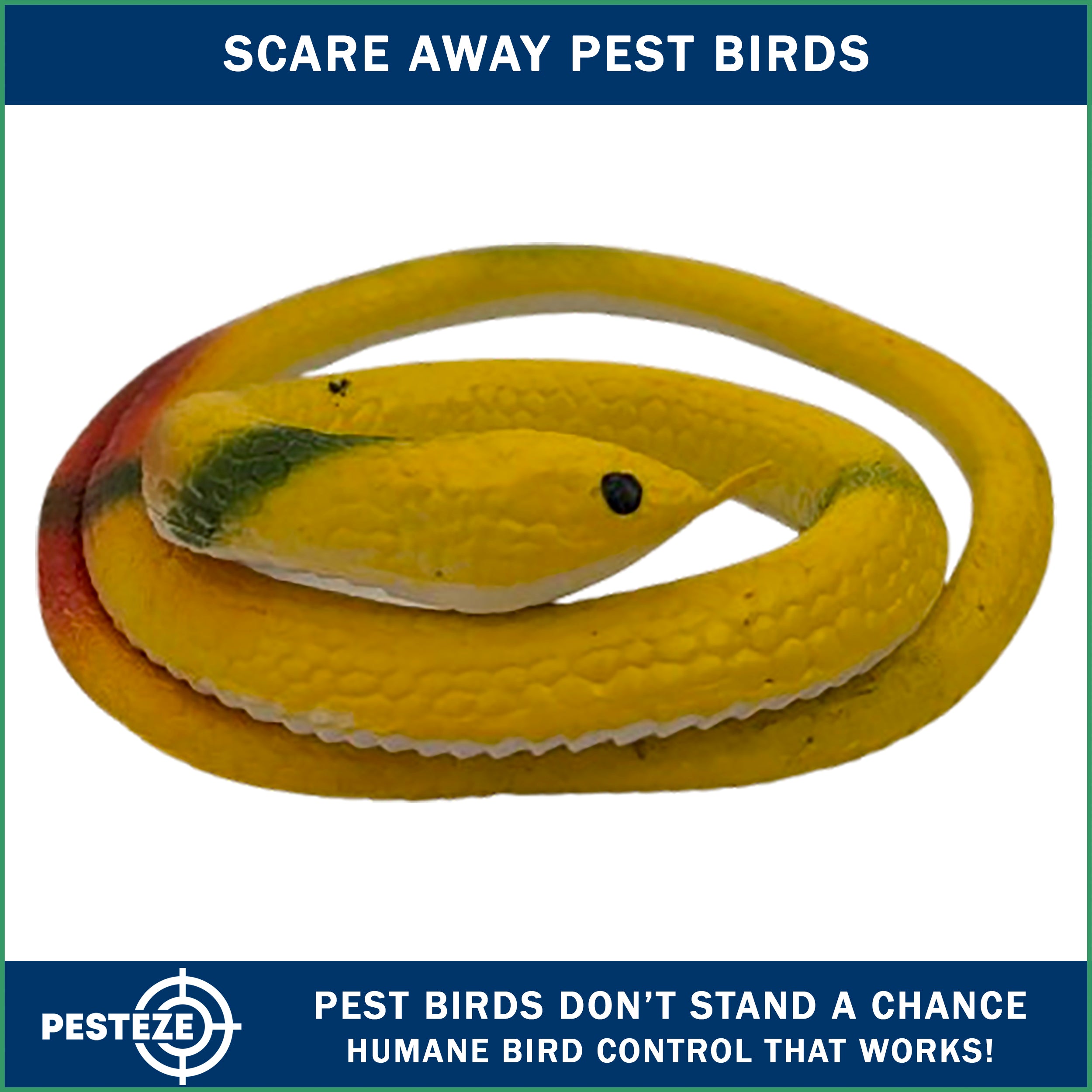 PESTEZE® Variety 27 Inch Realistic Rubber Snakes [5 Pack] Scares Pest Bids like Woodpeckers, Sparrows, Pigeons, Crows, Gulls & Critters without Harming them to Protect Property
