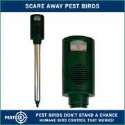 PESTEZE® Battery Bird Sound Repeller. Detects & Deters Pest Birds with Predator Sounds without Harming them to Protect Property. Use to Repel Woodpeckers, Pigeons, Crows, Ducks, Geese & Critters - Pesteze