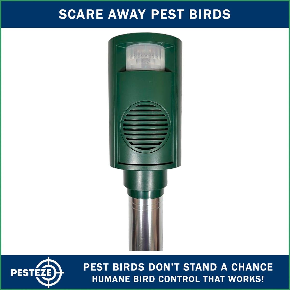 PESTEZE® Battery Bird Sound Repeller. Detects & Deters Pest Birds with Predator Sounds without Harming them to Protect Property. Use to Repel Woodpeckers, Pigeons, Crows, Ducks, Geese & Critters - Pesteze