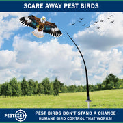 PESTEZE® USA Flying Hawk Bird Deterrent Kite, 13 ft Pole– Realistic 54x30 Inch Hawk Decoy Scare Device for Gardens, Yards, Boats & Farms– Repels Pest Birds like Crows, Pigeons, Seagulls, Geese Humanely