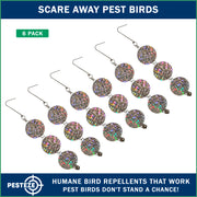 PESTEZE® USA Bird Deterrent Holographic Reflective Circles with Bell Hanging Repellent, [6 Pack, 3 x 15 Inch] Shiny Flash Scare Birds Away Outdoor for Porch Garden Yard Deck Balcony Roof Protection