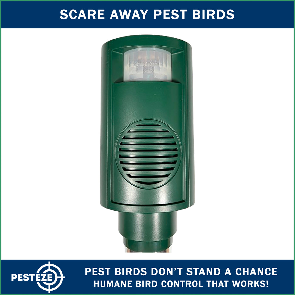 PESTEZE® Battery Bird Sound Repeller. Detects & Deters Pest Birds with Predator Sounds without Harming them to Protect Property. Use to Repel Woodpeckers, Pigeons, Crows, Ducks, Geese & Critters - Pesteze