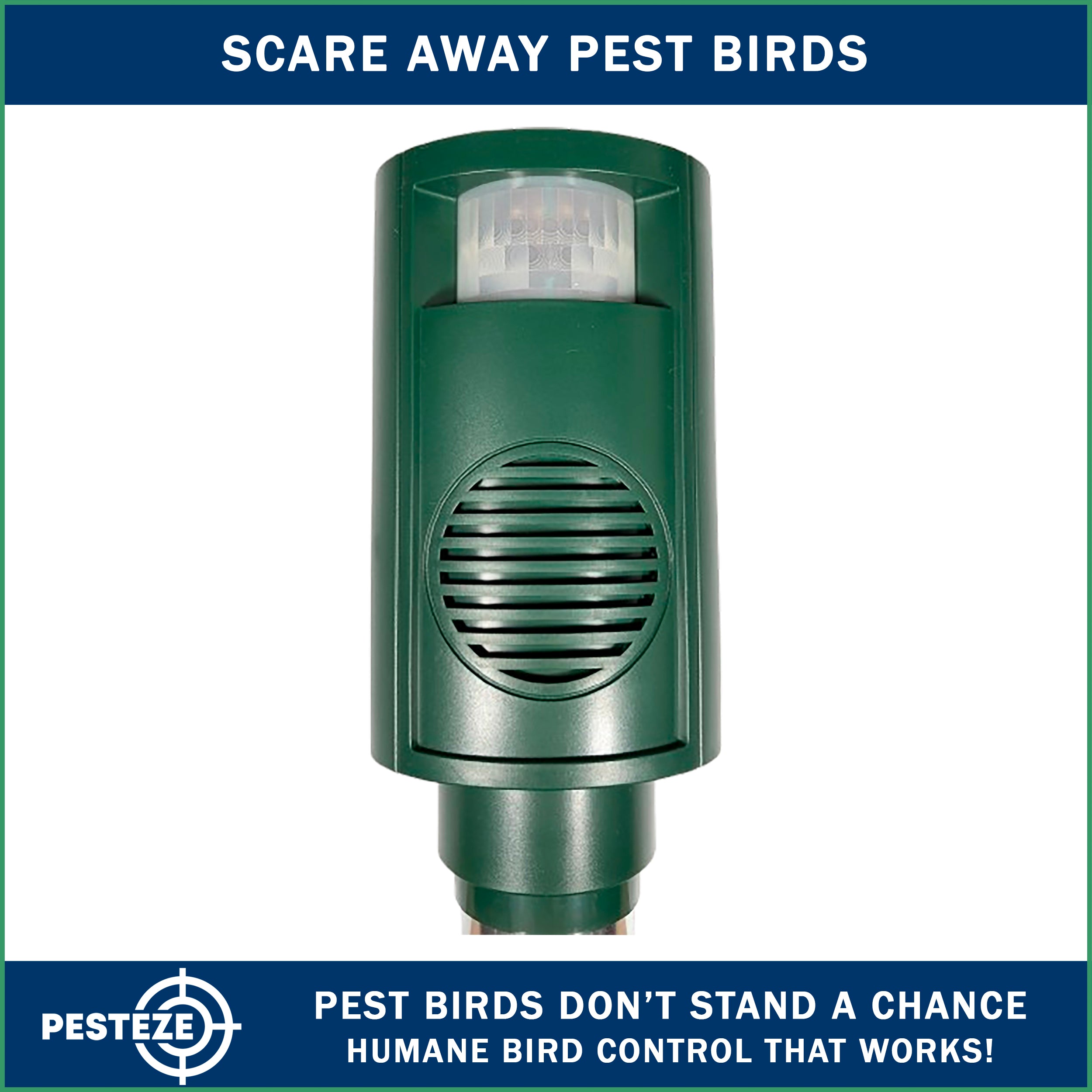 PESTEZE® Battery Bird Sound Repeller. Detects & Deters Pest Birds with Predator Sounds without Harming them to Protect Property. Use to Repel Woodpeckers, Pigeons, Crows, Ducks, Geese & Critters - Pesteze