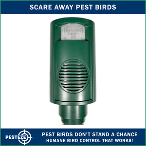 PESTEZE® Battery Bird Sound Repeller. Detects & Deters Pest Birds with Predator Sounds without Harming them to Protect Property. Use to Repel Woodpeckers, Pigeons, Crows, Ducks, Geese & Critters