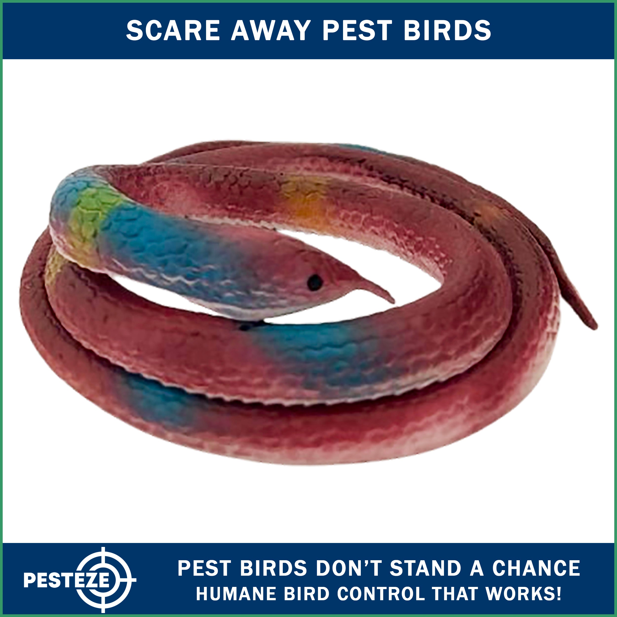 PESTEZE® Variety 27 Inch Realistic Rubber Snakes [5 Pack] Scares Pest Bids like Woodpeckers, Sparrows, Pigeons, Crows, Gulls & Critters without Harming them to Protect Property