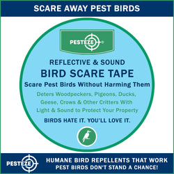 PESTEZE® Dual Sided Holographic Reflective & Sound Bird Scare Tape [2 Inch x 360 ft] Use in Yards & Farms to Protect Vegetables, Fruits, Crops & Buildings from Pest Birds & Critters without Harming them