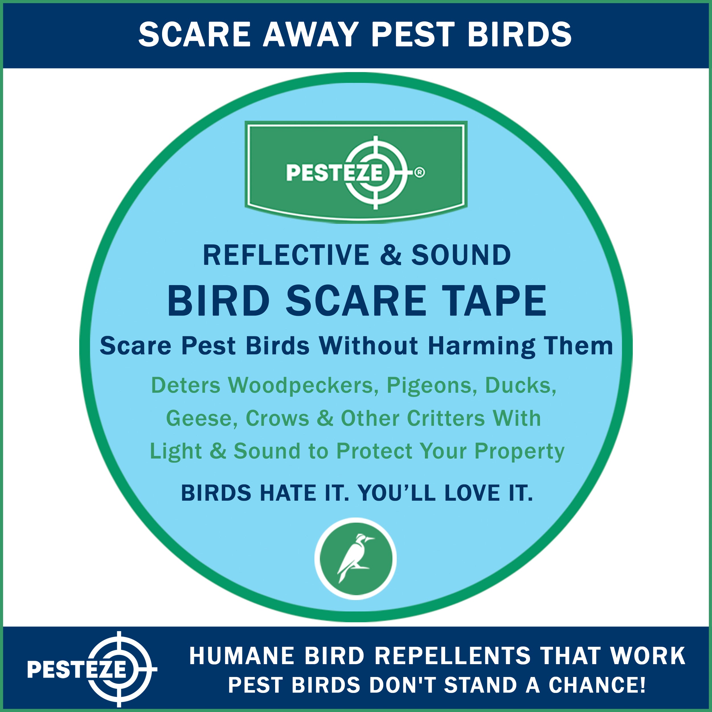 PESTEZE® Dual Sided Holographic Reflective & Sound Bird Scare Tape [2 Inch x 360 ft] Use in Yards & Farms to Protect Vegetables, Fruits, Crops & Buildings from Pest Birds & Critters without Harming them