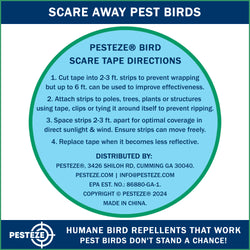 PESTEZE® Dual Sided Holographic Reflective & Sound Bird Scare Tape [2 Inch x 360 ft] Use in Yards & Farms to Protect Vegetables, Fruits, Crops & Buildings from Pest Birds & Critters without Harming them