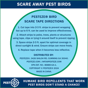PESTEZE® Dual Sided Holographic Reflective & Sound Bird Scare Tape [2 Inch x 360 ft] Use in Yards & Farms to Protect Vegetables, Fruits, Crops & Buildings from Pest Birds & Critters without Harming them
