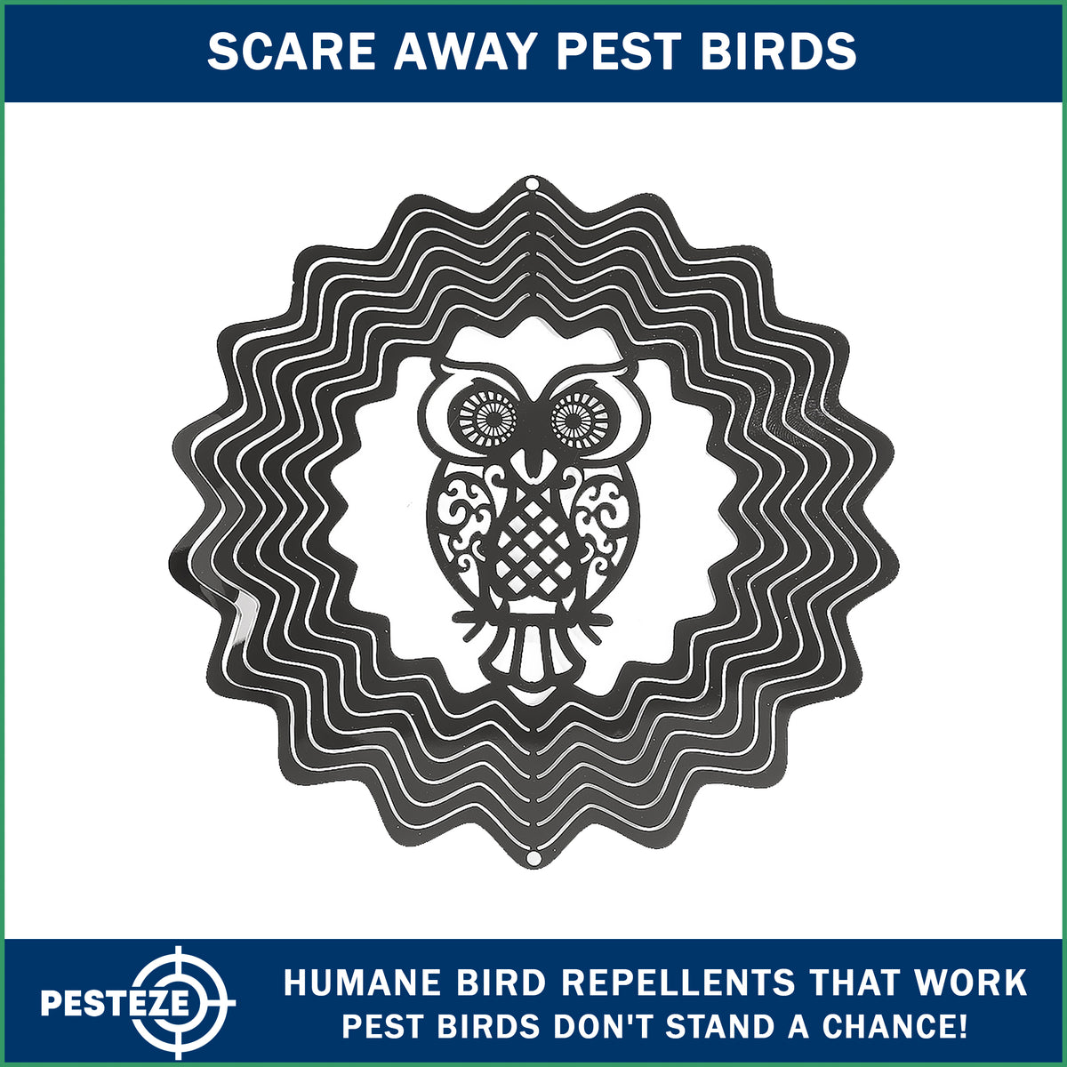 PESTEZE® USA Premium Hummingbird Wind Spinner – 6x9 Inch Stainless Steel 3D Reflective Outdoor Spinner for Bird Deterrent, Garden & Patio Decor, Hanging Kinetic Metal Ornament Scares Birds & Adds Shine