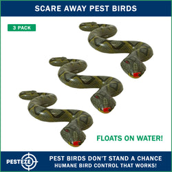 PESTEZE® Green 39 Inch Realistic Inflatable Snakes [3 Pack] Deters Pest Birds like Woodpeckers, Sparrows, Pigeons, Crows, Gulls & Critters from Pools & Yards without Harming them to Protect Property