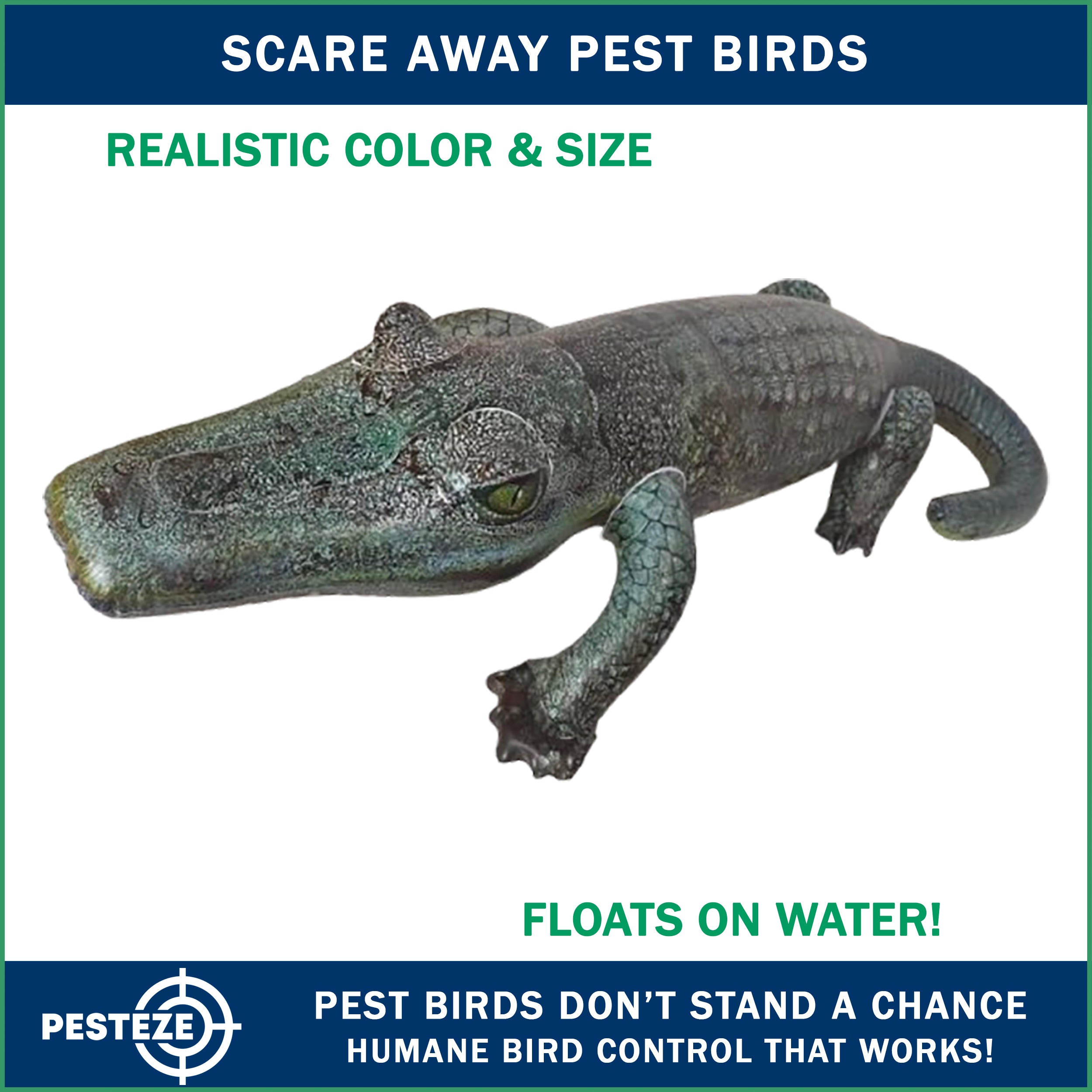 PESTEZE® 49 Inch Realistic Inflatable Alligator [1 Pack] Scares Pest Birds like Woodpeckers, Sparrows, Pigeons, Crows, Gulls & Critters from Pools & Yards without Harming them to Protect Property
