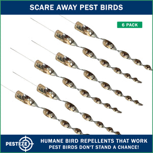 PESTEZE® 12" Bird Scare Silver Shiny Reflective Rods for Outdoors [6 Pack Silver] Scares Pest Birds like Woodpeckers, Sparrows, Pigeons, Crows, Geese & Gulls without Harming them to Protect Property