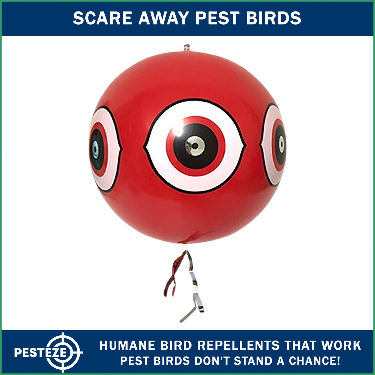 PESTEZE® USA Large 15" Red Bird Predator Balloon Decoy 1 Pack | Inflatable Bird Deterrent for Pools, Docks, Patios & Gardens; Humane Predator–Eye Balloon Keeps Away Pigeons, Woodpeckers, Ducks & Geese