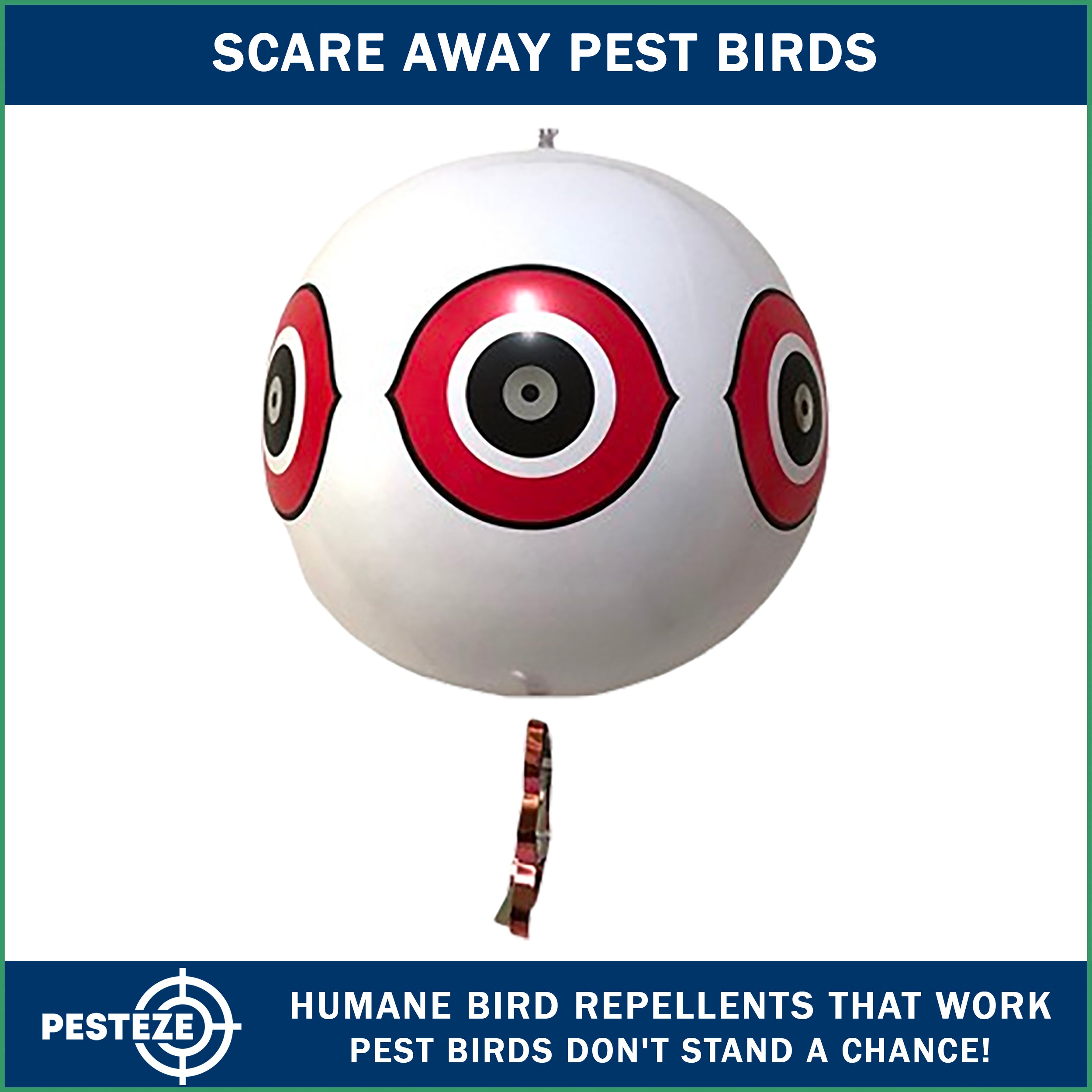PESTEZE® Large 15" White Bird Predator-Eye Balloon Decoy [1 Pack] Deters Unwanted Pest Birds like Pigeons, Gulls, Geese & Critters from Pools & Yards Without Harming Them To Protect Property
