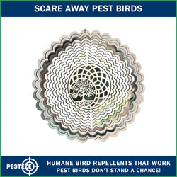 PESTEZE® Tree of Life Stainless Steel Highly Reflective Decorative 3D Wind Spinner for Deterring Unwanted Pest Birds & Critters. 6 x 9 Inch Premium Shiny, Beautiful, Everlasting & Sturdy Bird Control
